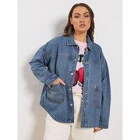Yours Curve Denim Washed Shacket - Blue