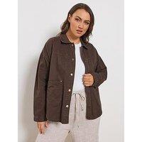 Yours Curve Denim Shacket - Brown