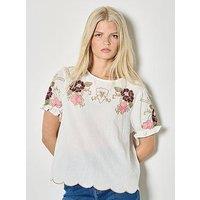 Apricot Floral Embroid Ruffle Slv Top