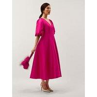 Monsoon Beatrice Puff Sleeve A-Line Midi Dress - Pink