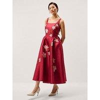 Monsoon Anya Embroidered Dress - Red