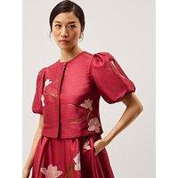 Monsoon Anya Puff Sleeve Floral Embroidered Jacket - Pink