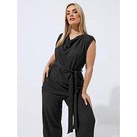 Yours Curve Textured Sleeveless Tie Top - Black