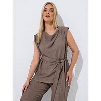 Yours Curve Textured Sleeveless Tie Top - Brown