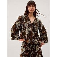 Monsoon Esther Floral Linen Blend Top - Brown