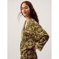 Monsoon Thalia V-Neck Floral Print Top - Green