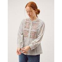 Monsoon Hettie Embroidered Shirred Stripe Shirt - Grey