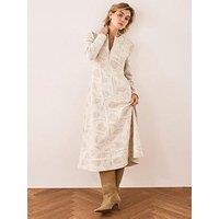 Mint Velvet Zip Front Jacquard Jersey Midi Dress - Ivory