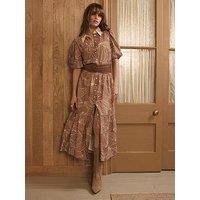 Mint Velvet Tan Floral Print Shirt Dress - Beige