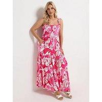 Yours Curve Shirred Strappy Maxi Dress - Pink