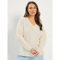 Yours Curve V-Neck Soft Touch Jumper - Cream
