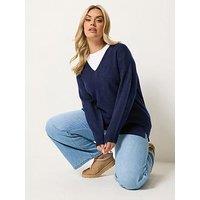 Yours Curve V-Neck Soft Touch Jumper - Blue