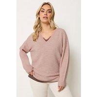 Yours Curve V-Neck Soft Touch Jumper - Pink