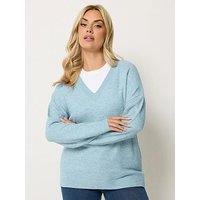 Yours Curve V-Neck Soft Touch Jumper - Blue