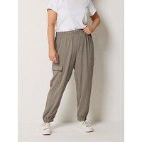 Yours Curve Washed Twill Cargo Joggers - Natural