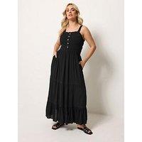 Yours Curve Shirred Placket Dress - Black