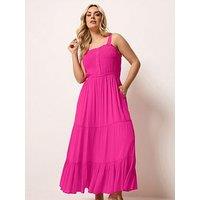 Yours Curve Shirred Placket Dress - Pink