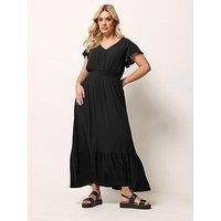 Yours Curve Crinkle Shirred Maxi Dress - Black