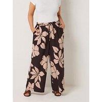 Yours Curve Floral Print Wide Leg Trouser - Brown
