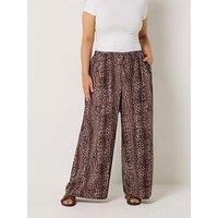 Yours Curve Leopard Print Skinny Waist Wide Leg Trousers