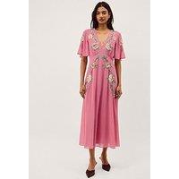 Monsoon Cora Embellished Dress - Red