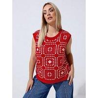 Yours Curve Crochet Vest - Red