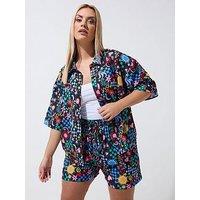 Yours Curve Tie Shirt Co-Ord Set - Black