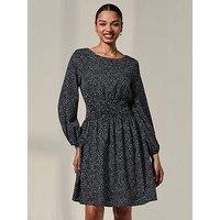 Jolie Moi Long Sleeve Ruched Waist Midi Dress - Black