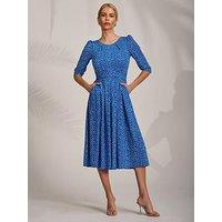 Jolie Moi Sleeve Printed Jersey Midi Dress - Blue