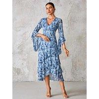 Jolie Moi Mesh Ruffle Sleeve Tiered Midaxi Dress - Blue