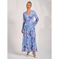 Jolie Moi Long Sleeve Ruffle Mesh Maxi Dress - Blue