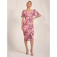 Jolie Moi Wrap Front Mesh Bodycon Dress - Pink