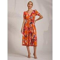 Jolie Moi Short Sleeve Printed Jersey Midi Dress - Orange