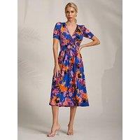 Jolie Moi Short Sleeve Printed Jersey Midi Dress - Blue
