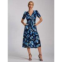 Jolie Moi Short Sleeve Printed Jersey Midi Dress - Blue