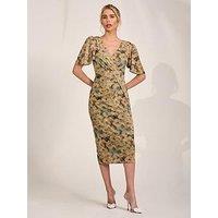 Jolie Moi Angel Sleeve Mesh Bodycon Dress - Green