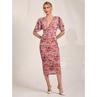 Jolie Moi Angel Sleeve Mesh Bodycon Dress - Pink