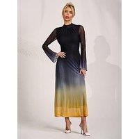 Jolie Moi Long Sleeve High Neck Mesh Dress - Multi