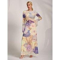 Jolie Moi Long Sleeve Slash Neck Mesh Maxi Dress - Yellow