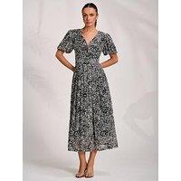 Jolie Moi Puff Sleeve Printed Lace Maxi Dress - Black