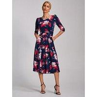 Jolie Moi 3/4 Sleeve Printed Jersey Midi Dress - Navy