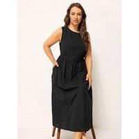 Yours Curve Linen V Waist Midaxi Dress - Black