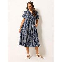Yours Curve Cotton Tiered Dress - Blue