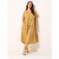 Yours Curve Cotton Tiered Dress - Gold