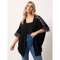 Yours Curve Crochet Sleeve Kimono - Black