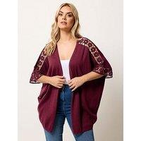 Yours Curve Crochet Sleeve Kimono - Red