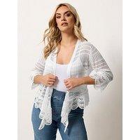 Yours Curve Waterfall Cardigan - White