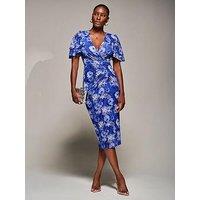 Jolie Moi Angel Sleeve Mesh Bodycon Dress - Blue