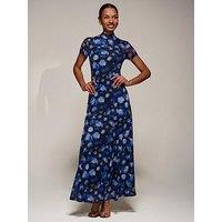 Jolie Moi Turtle Neckline Mesh Maxi Dress - Blue
