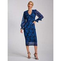 Jolie Moi Long Sleeve Ruffle Detail Mesh Bodycon Dress - Blue